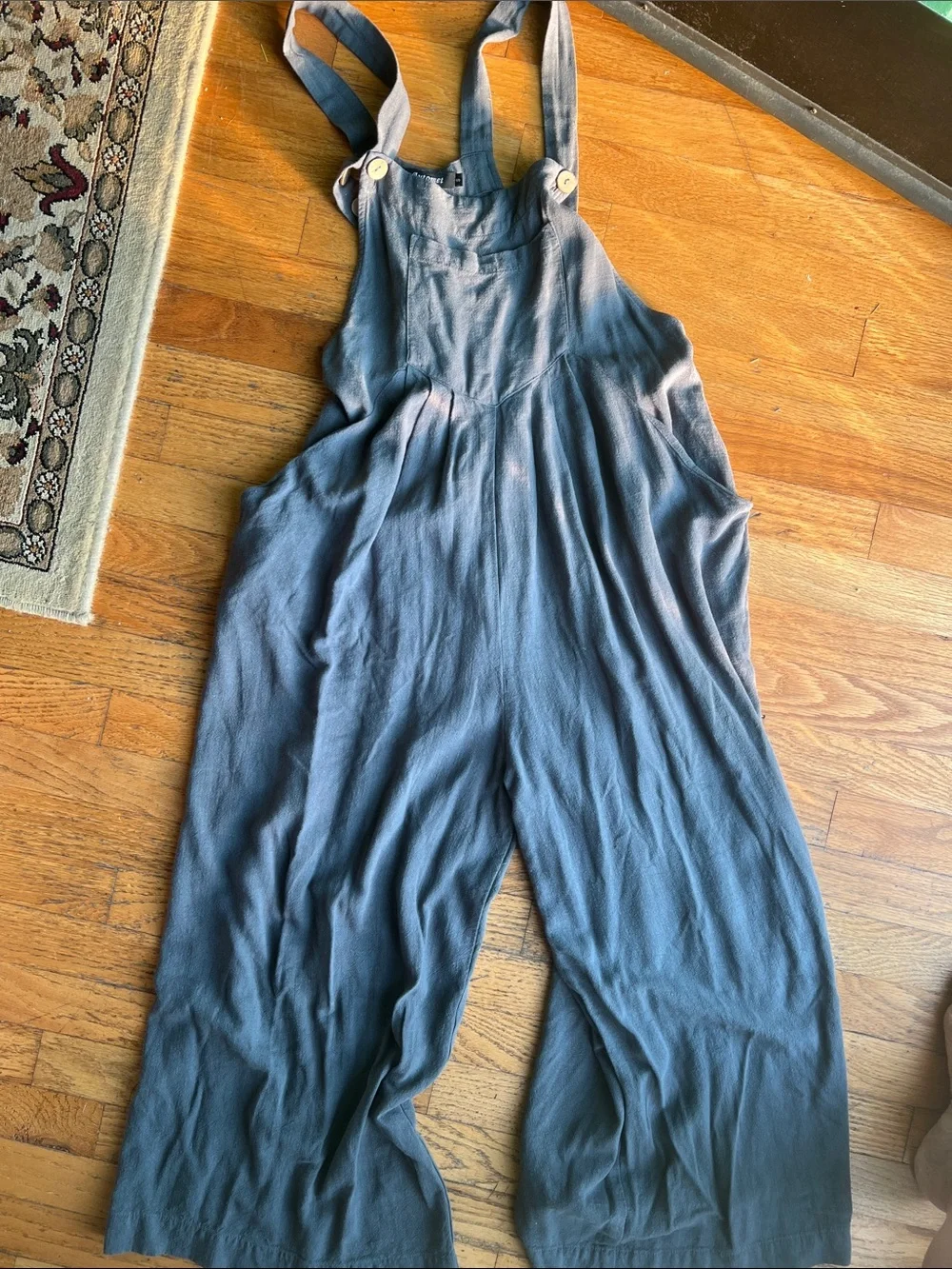 Automate Wide-Leg Linen-Blend Overalls Jumpsuit in Slate Blue/grey - Small